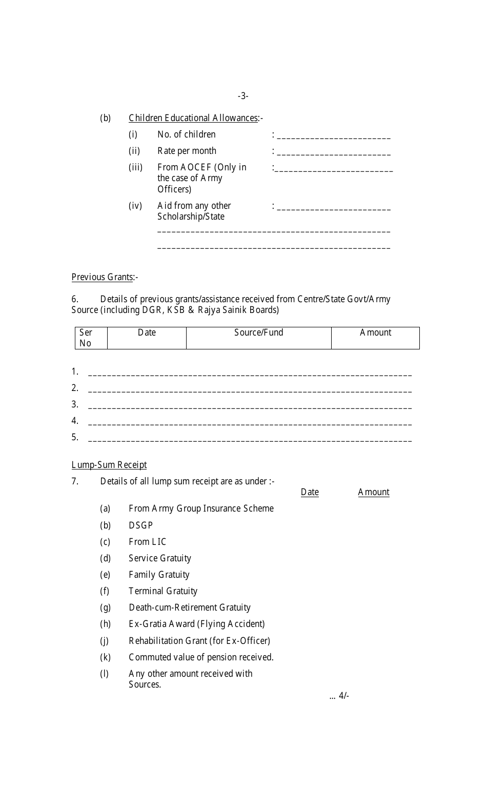 Form 40 Application for Grants From Army Central Welfare Fund - India, Page 3