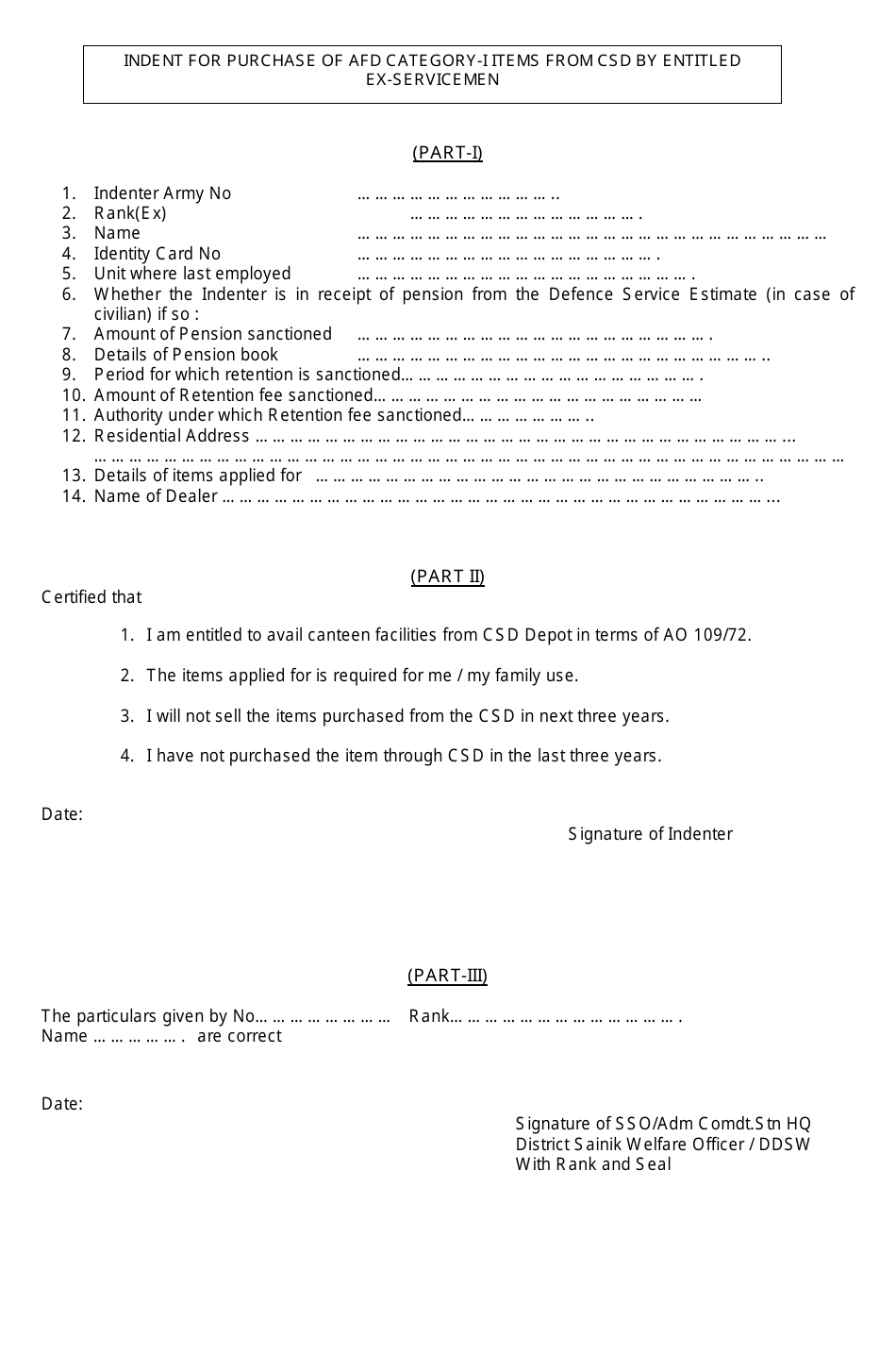 India Indent Forms for AFD Items - Fill Out, Sign Online and Download ...