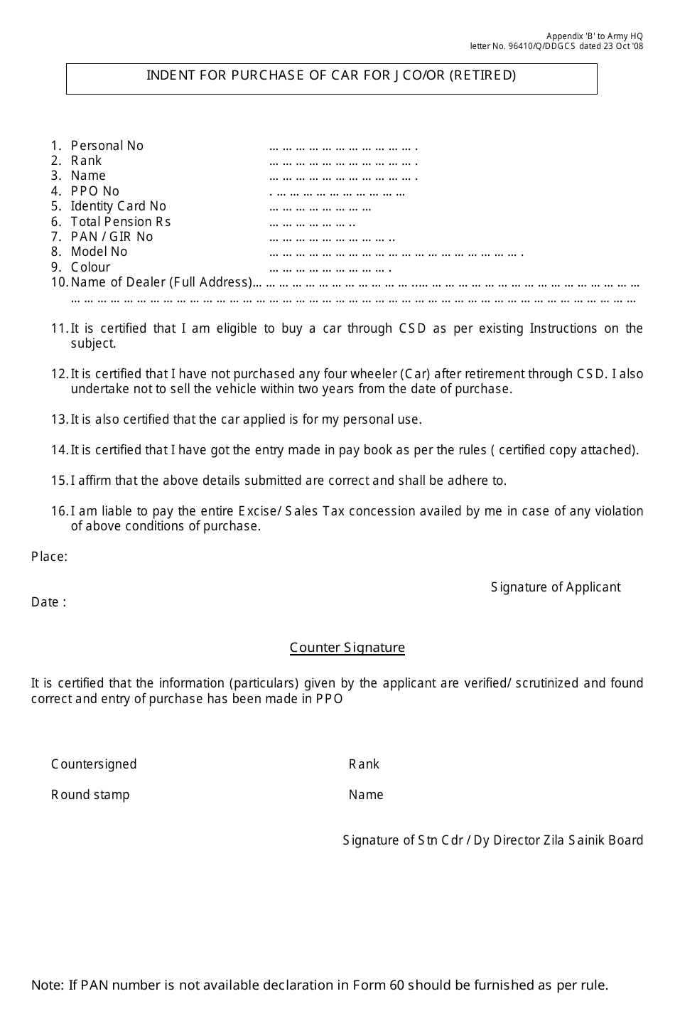 Indent Forms for AFD Items - India, Page 3