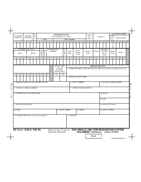 DD Form 1348-6 Download Fillable PDF or Fill Online DoD Single Line