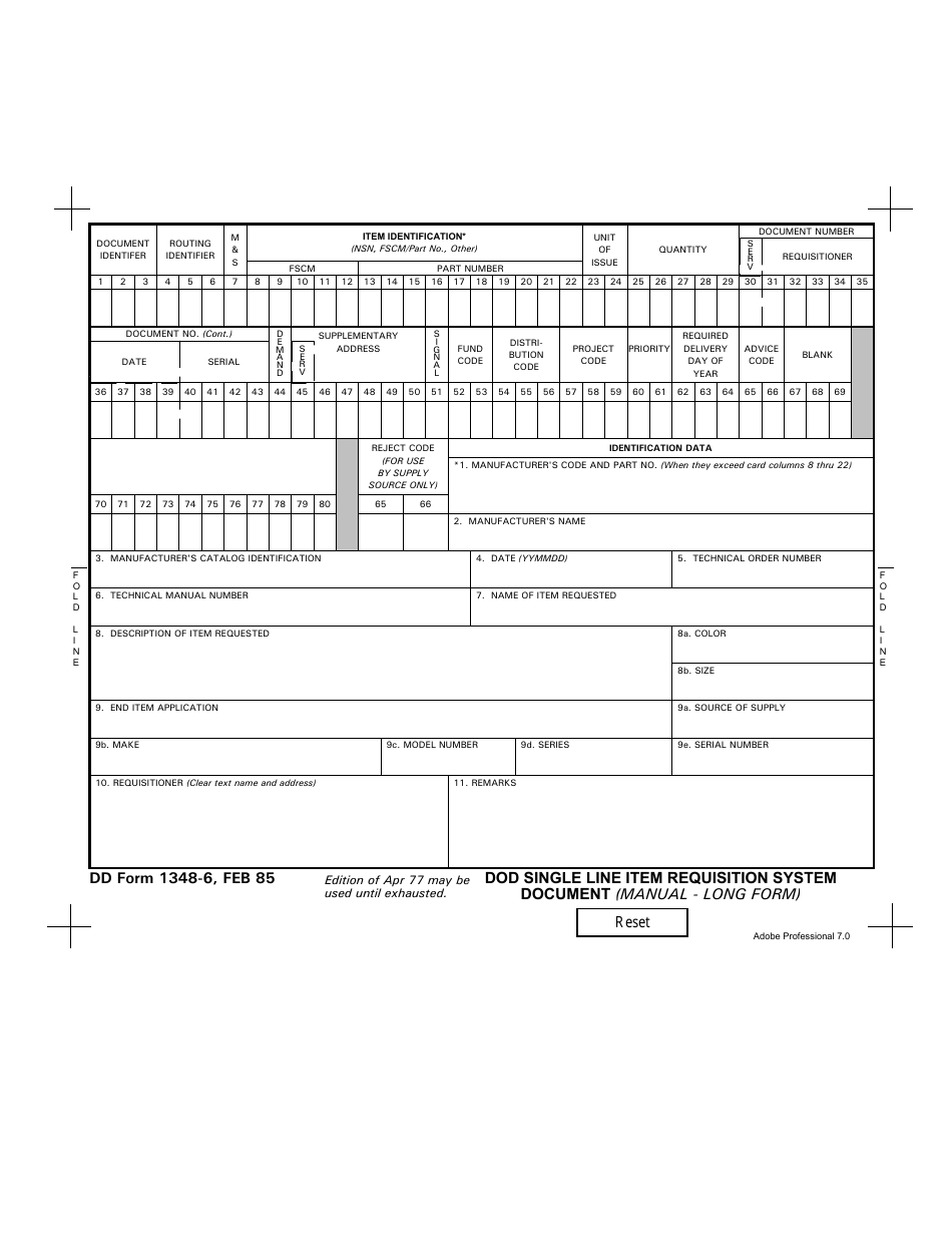 DD Form 1348-6 Download Fillable PDF or Fill Online DoD Single Line