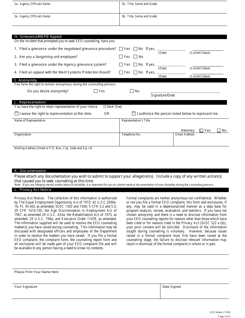 EEO Counseling Intake Form - Fill Out, Sign Online and Download PDF ...