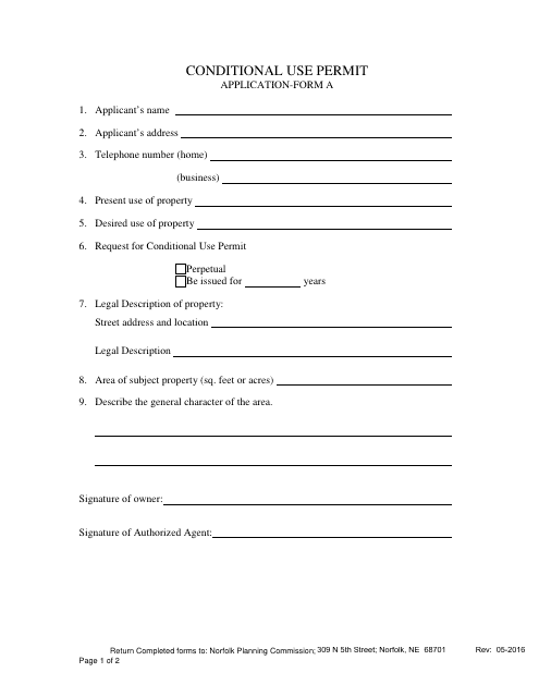 Conditional Use Permit Application Form - Nebraska Download Pdf