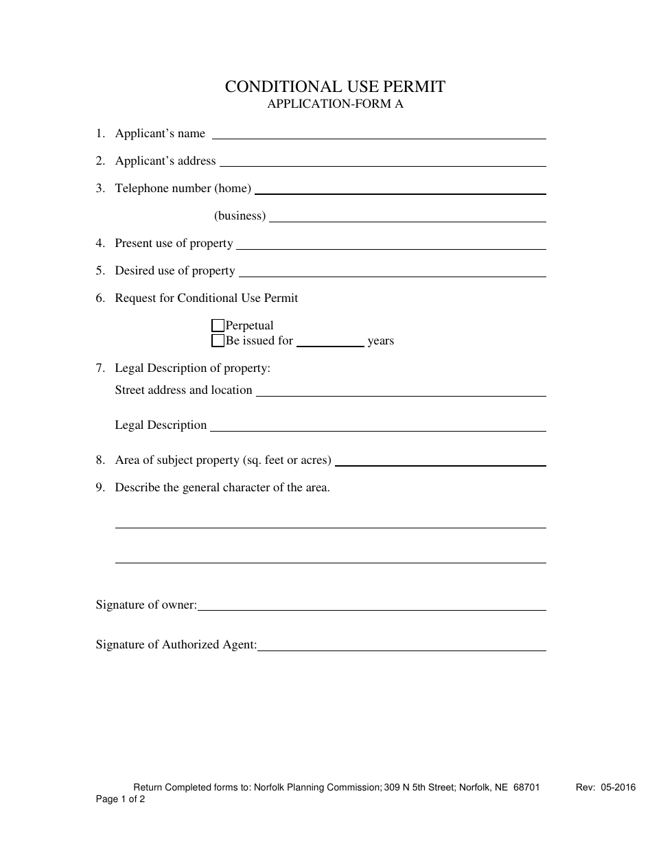 Conditional Use Permit Application Form - Nebraska, Page 1