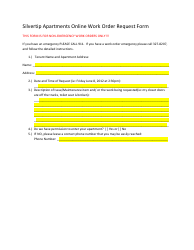 Document preview: Work Order Request Form - Silvertip Apartments