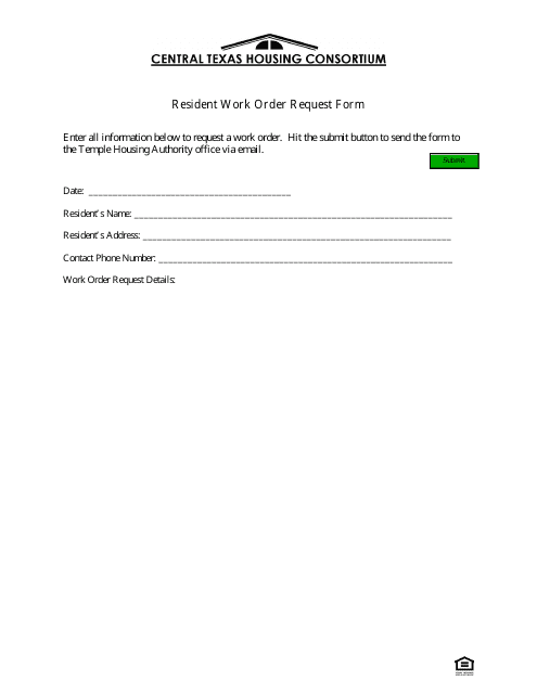 Resident Work Order Request Form - Central Texas Housing Consortium - Texas Download Pdf