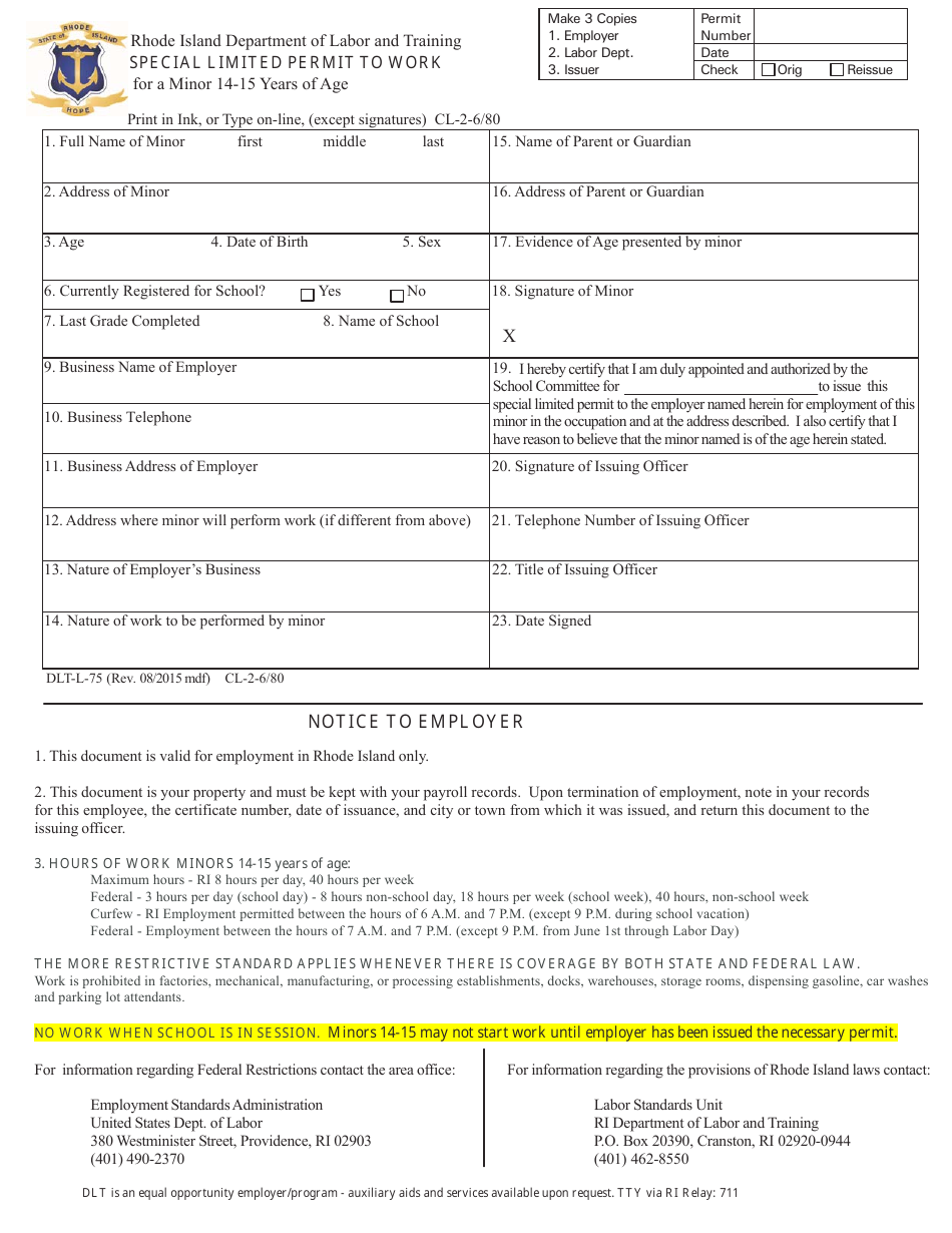 Form DLT L 75 Fill Out Sign Online and Download Fillable PDF Rhode