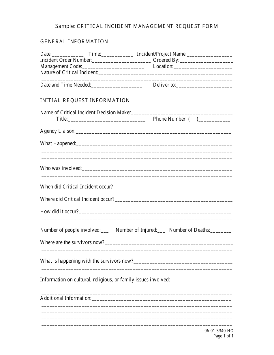 Sample Critical Incident Management Request Form - Idaho, Page 1