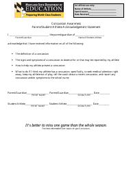 Concussion Awareness Parent/Student-Athlete Acknowledgement Statement Form - Maryland
