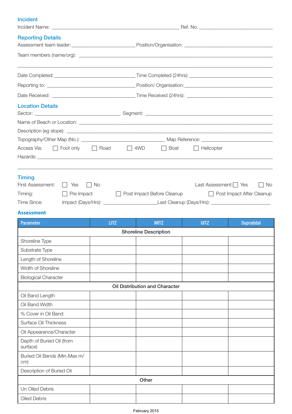 Western Australia Australia Oiled Shoreline Assessment Form - Fill Out ...