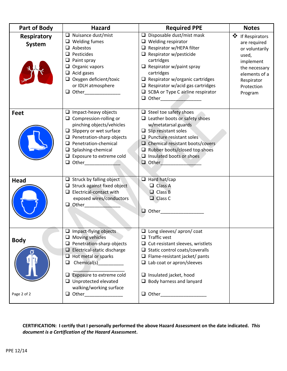 Sample Personal Protective Equipment Ppe Hazard Assessment Survey And Analysis Form Fill Out