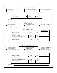 Personal Protective Equipment Hazard Assessment Form - Tables, Page 2