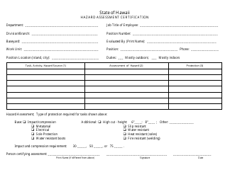Hazard Assessment Certification Form - Hawaii