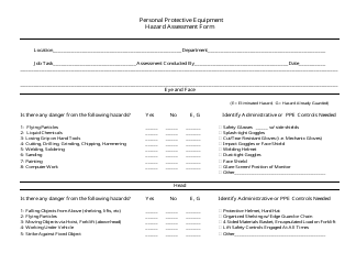 Personal Protective Equipment Hazard Assessment Form - Lines