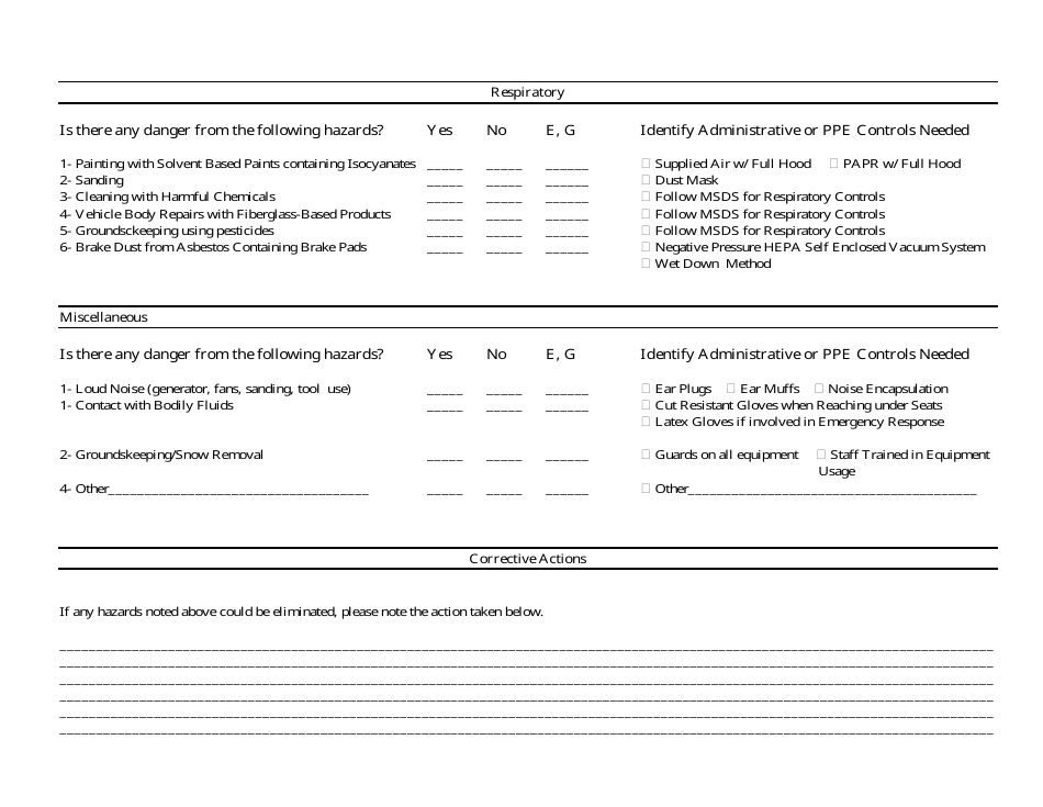 Personal Protective Equipment Hazard Assessment Form - Lines - Fill Out ...