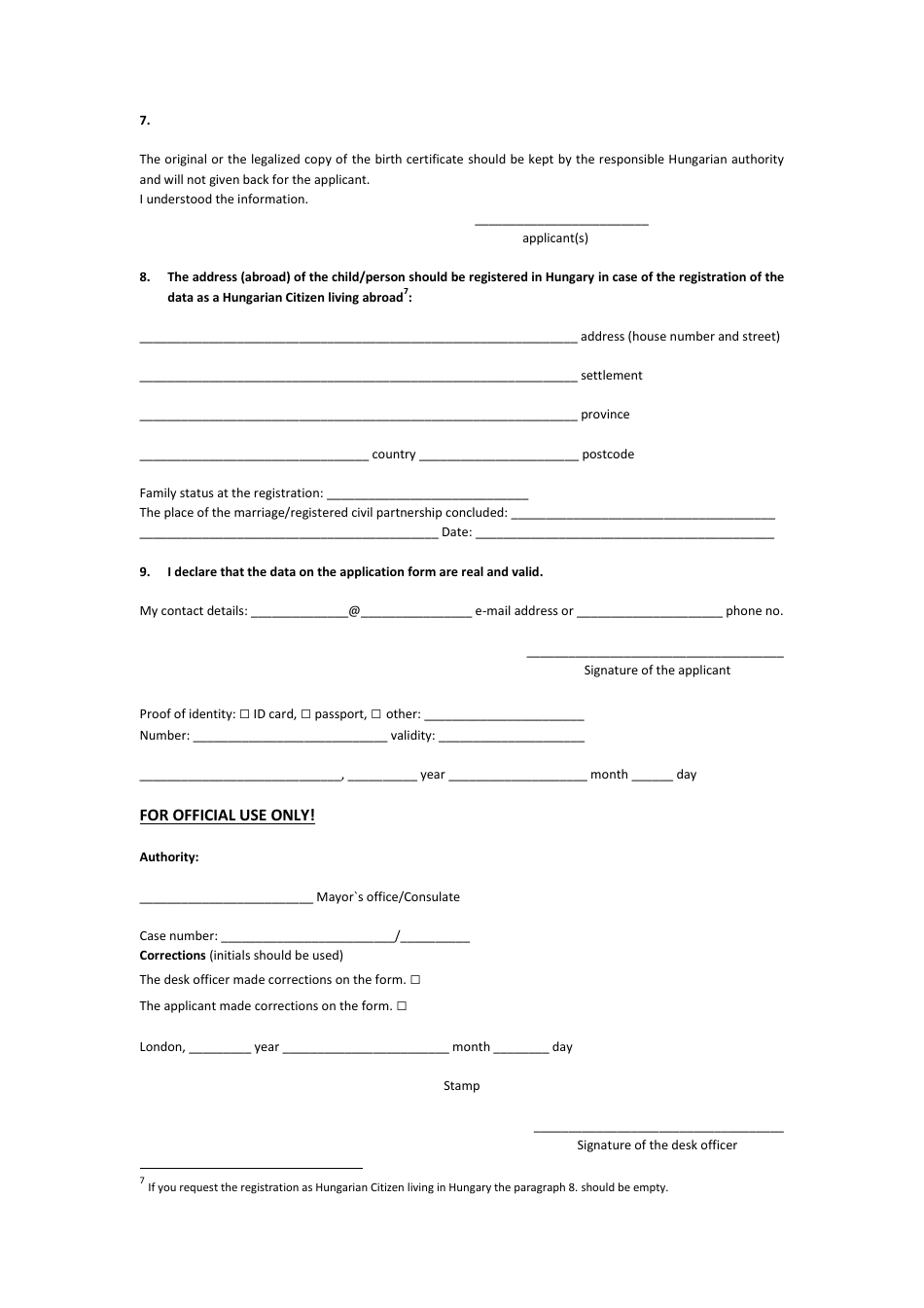 Hungary Application Form to Register a Birth in Hungary Fill Out
