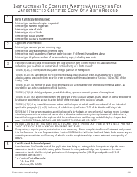 Written Application Form for Unrestricted Certified Copy of a Birth Record - California, Page 2