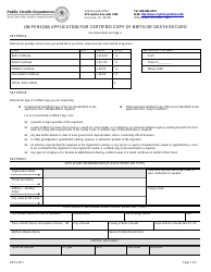 Document preview: Application for Certified Copy of Birth or Death Record - California