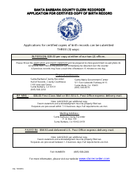 Application for Certified Copy of Birth Record - County of Santa Barbara, California
