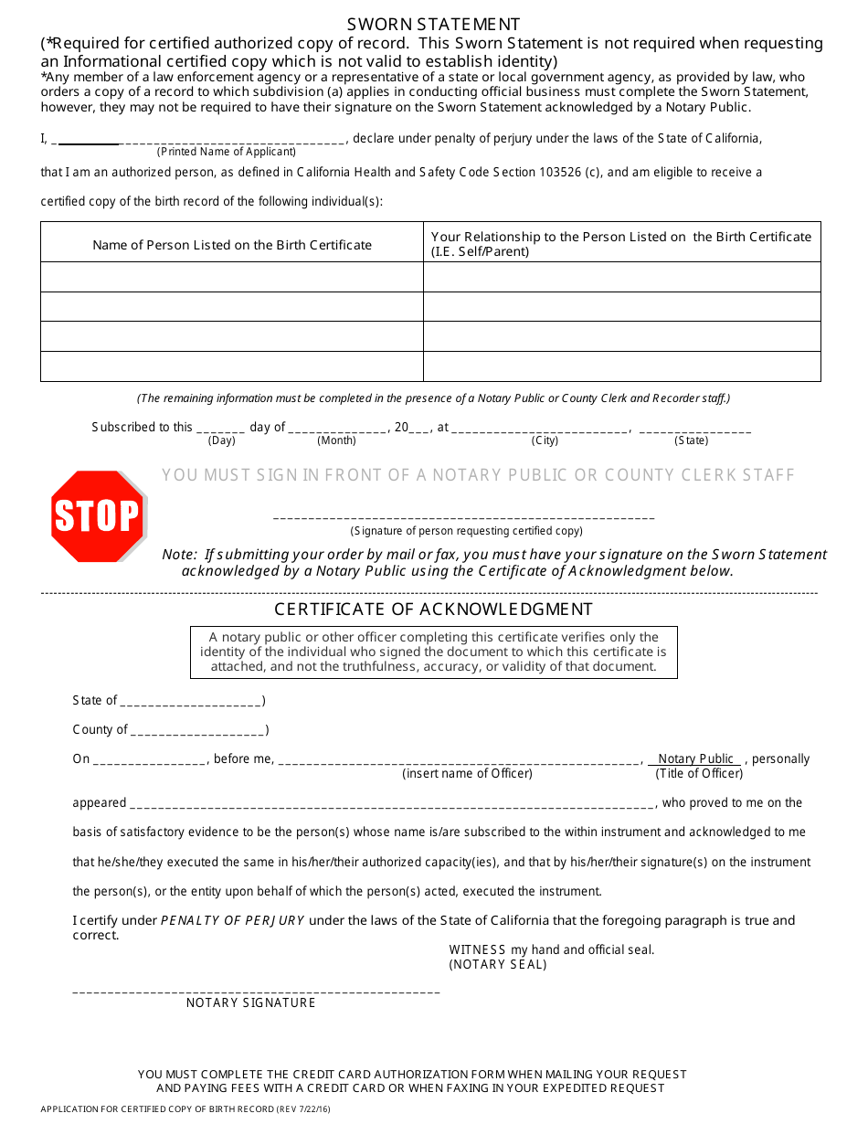 Application for Certified Copy of Birth Record - County of Santa Barbara, California, Page 3