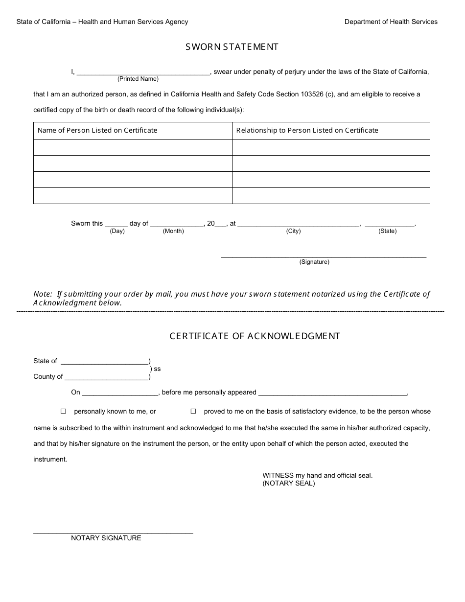 Form VS111 Application for Certified Copy of Birth Record - Mendocino County, California, Page 3