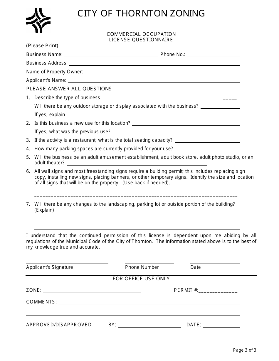 Certificate of Occupancy Application Form - City of Thornton, Colorado, Page 3