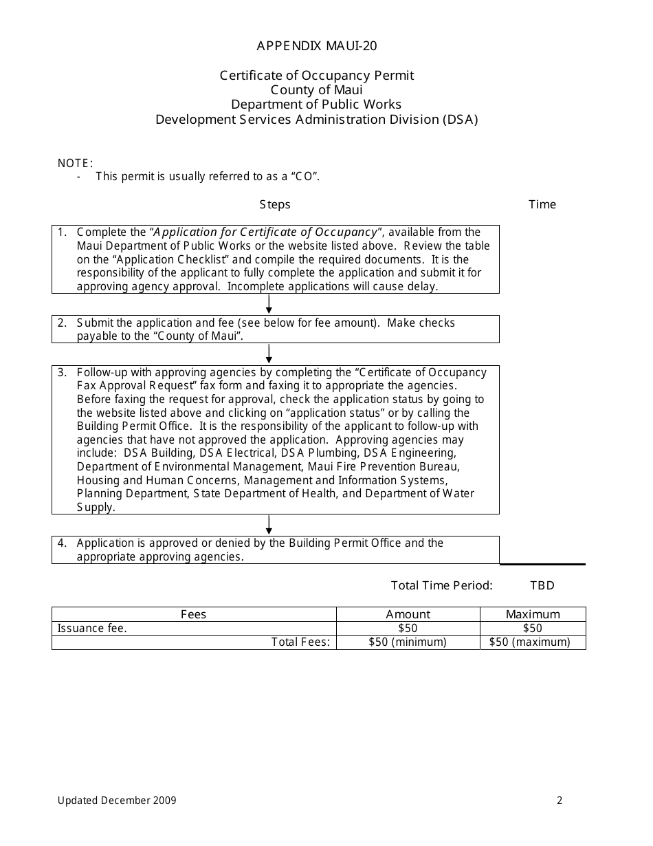 Application Form for Certificate of Occupancy - County of Maui, Hawaii, Page 2