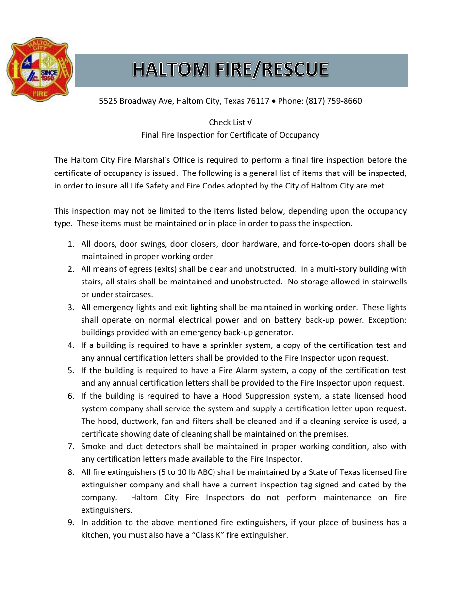 Application Form for Certificate of Occupancy - Haltom City, Texas, Page 3