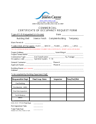 Document preview: Commercial Certificate of Occupancy Request Form - City of Johns Creek, Georgia (United States)