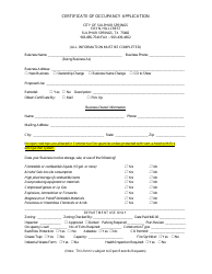 Certificate of Occupancy Application Form - City of Sulphur Springs, Texas