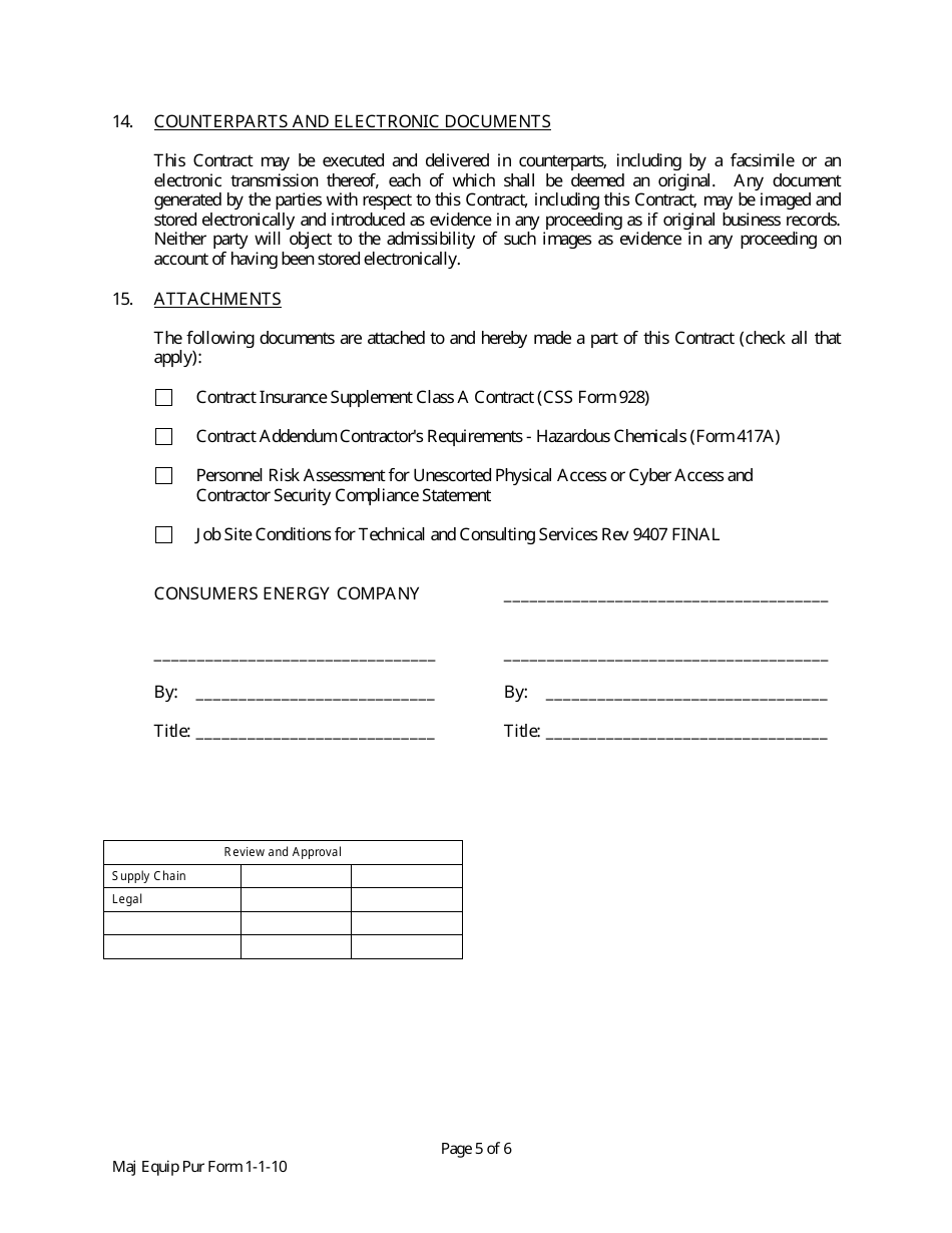 Major Equipment Purchase Contract Template - Michigan, Page 5