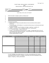 &quot;Functional Behavioral Assessment and Behavioral Intervention Plan Form&quot;