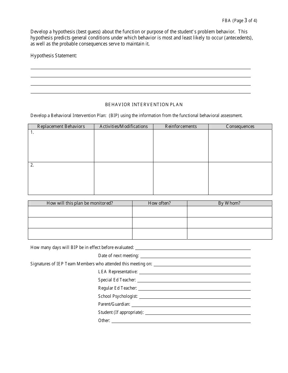 Functional Behavioral Assessment And Behavioral Intervention Plan Form 