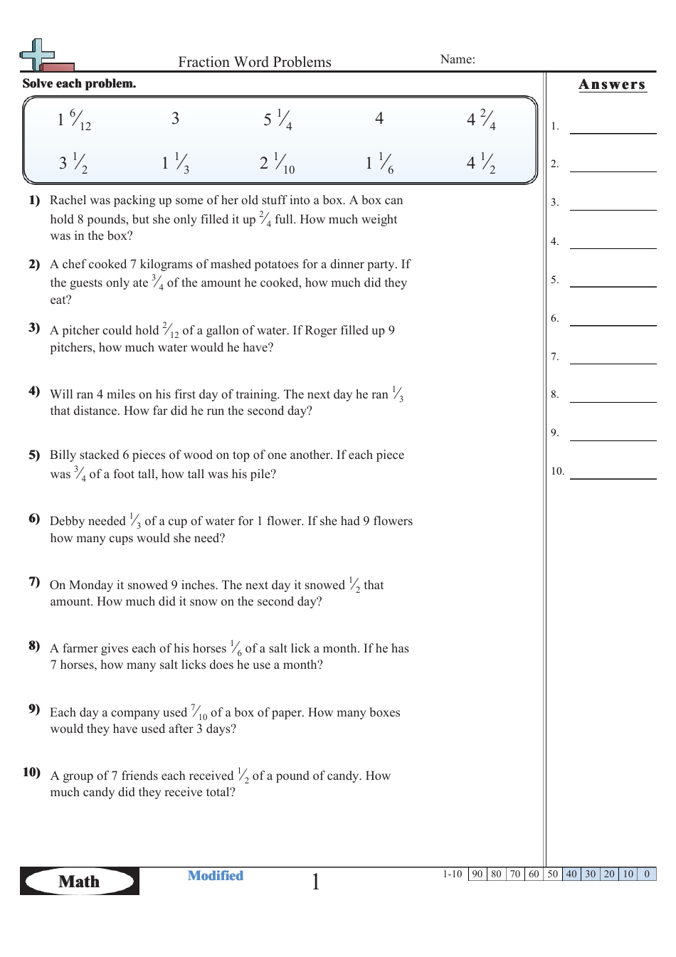 Fraction Word Problems Worksheet With Answer Key - 4, Page 3
