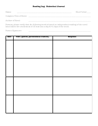 Document preview: Dialectical Journal Template - Reading Log