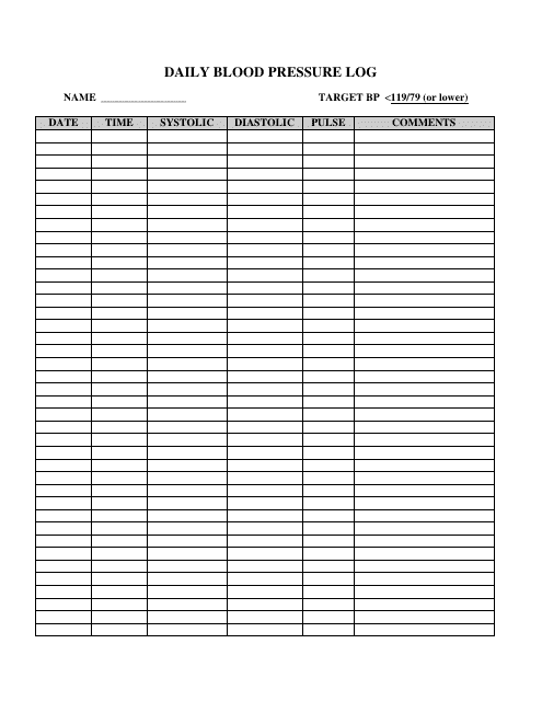 Daily Blood Pressure Log Template Download Printable PDF Templateroller