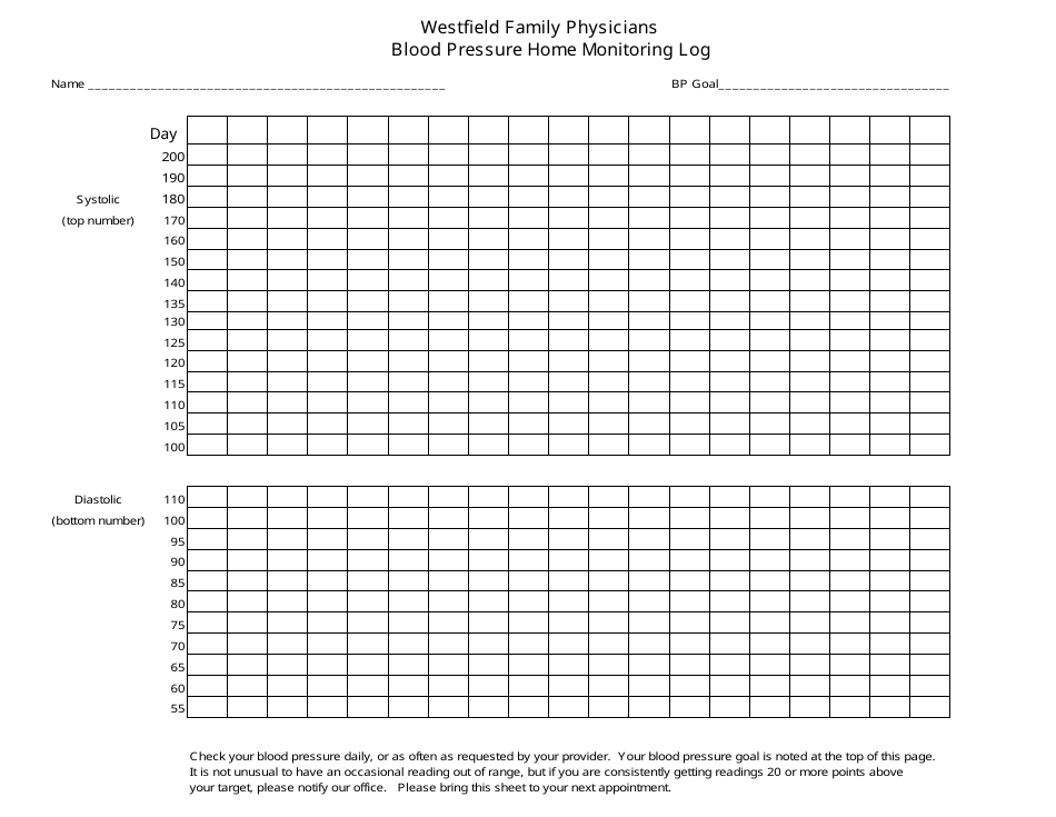 Blood Pressure Home Monitoring Log - Document Preview
