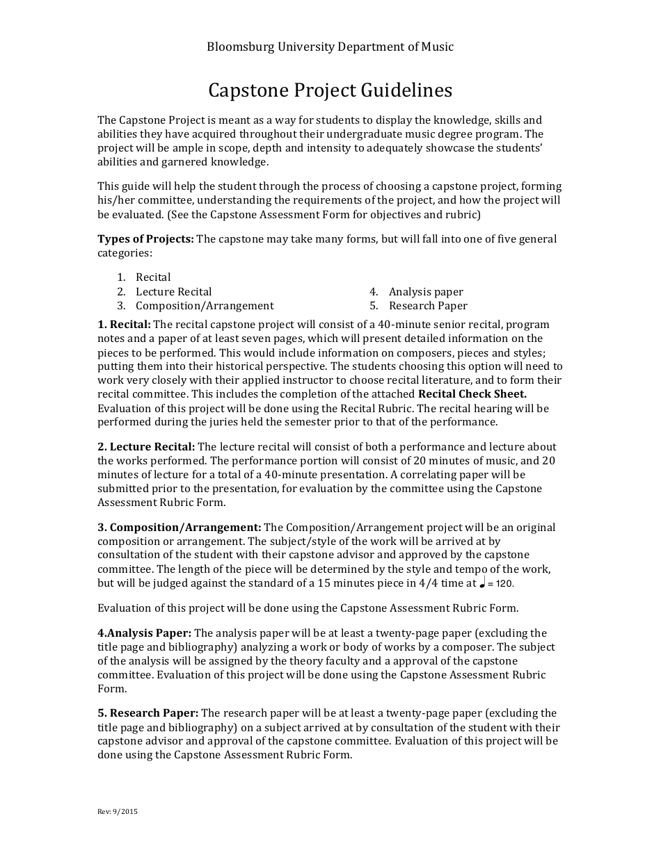Capstone Project Form - Bloomsburg University Department of Music, Page 1