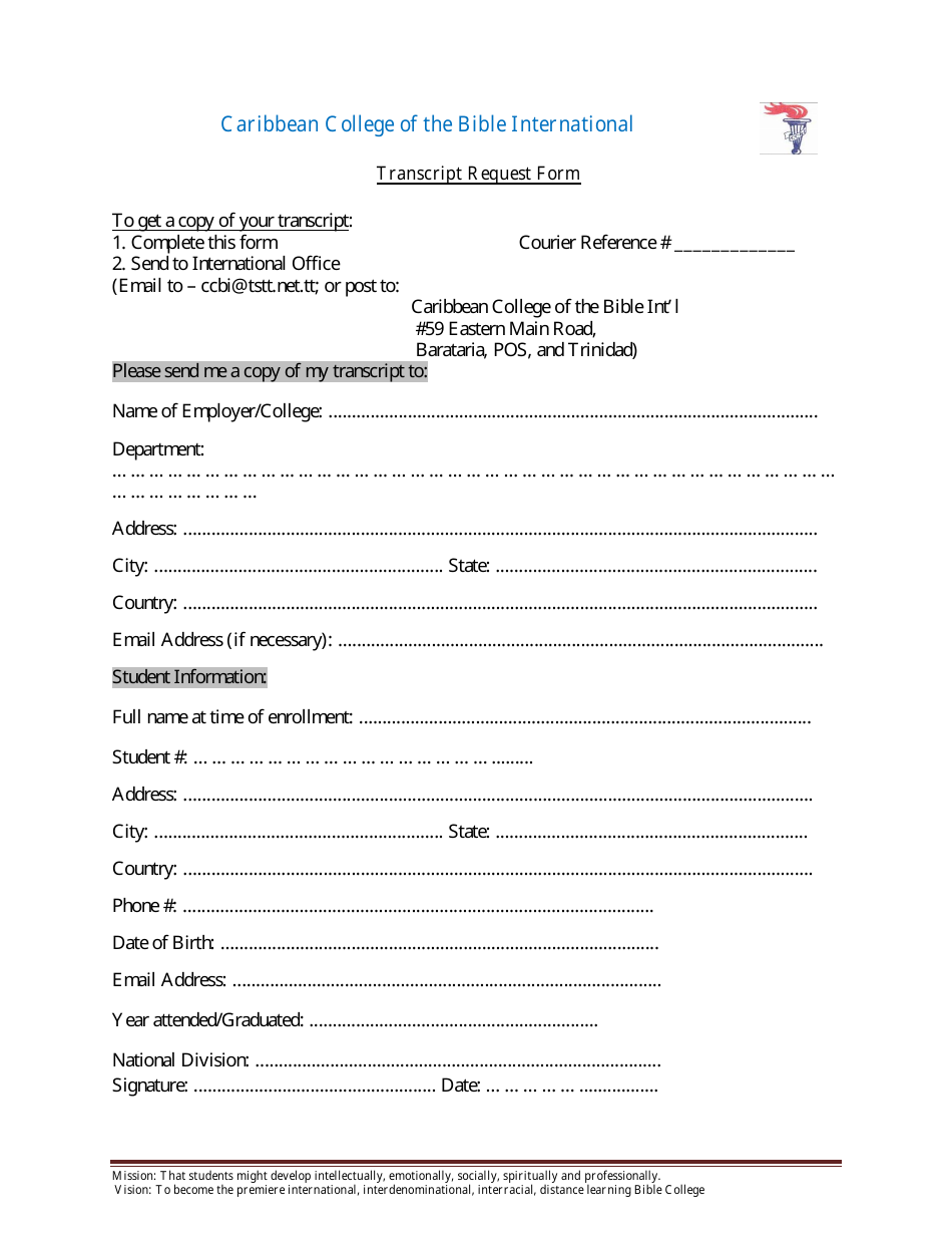 Transcript Request Form - Caribbean College of the Bible International - Trinidad and Tobago, Page 4
