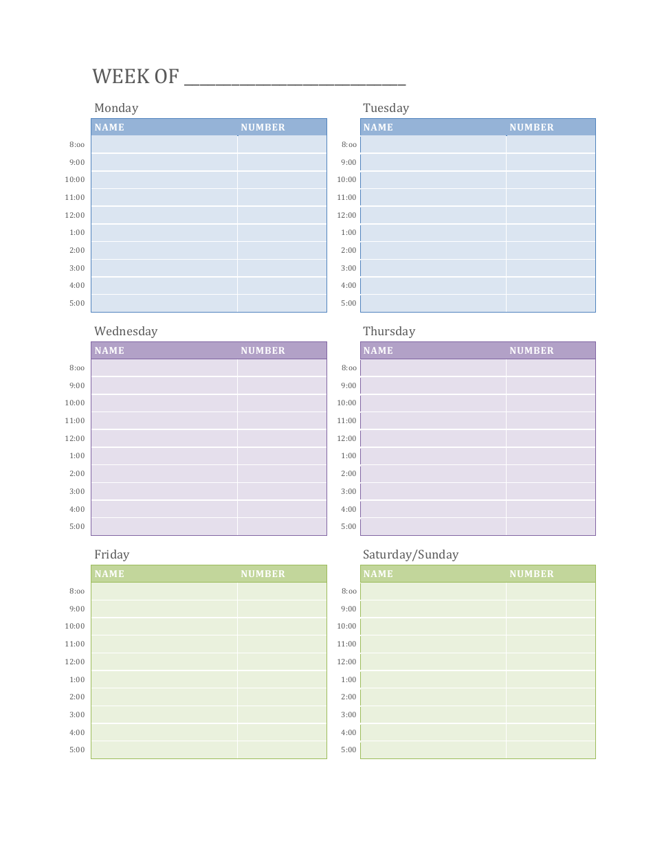 Weekly Appointment Schedule Spreadsheet Template