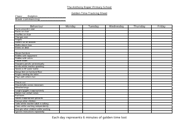 Document preview: Golden Time Tracking Sheet - the Anthony Roper Primary School