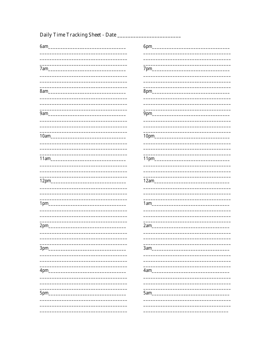 Daily Time Tracking Sheet Template, Page 1