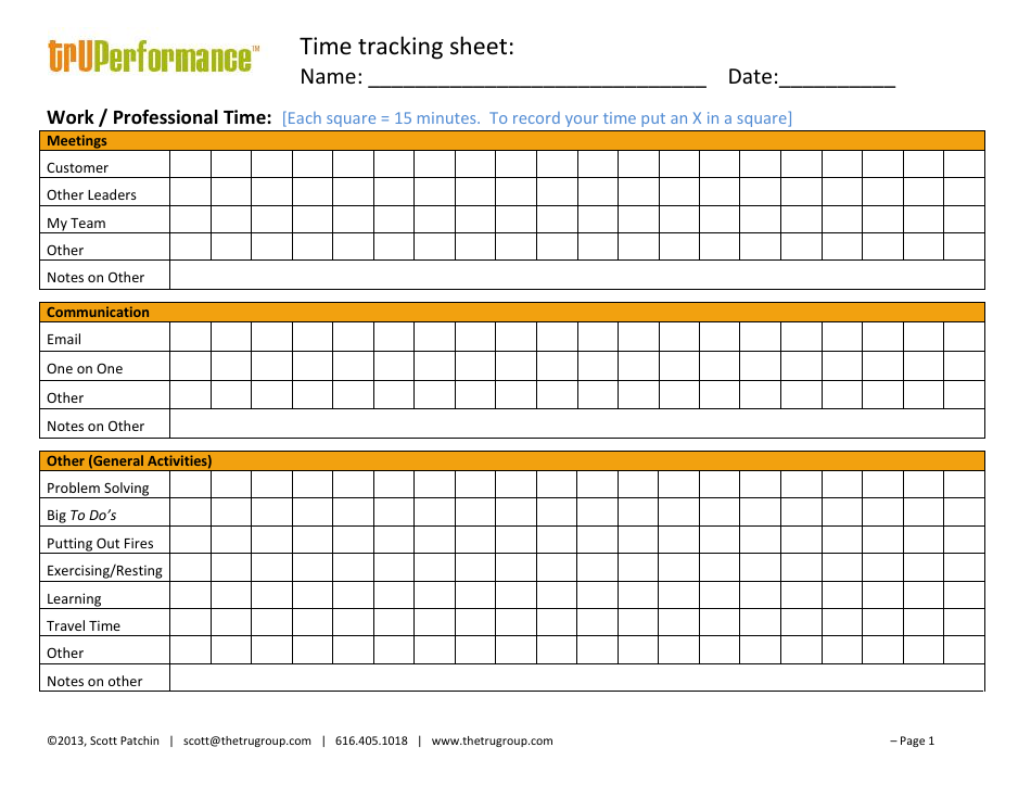 Time Tracking Sheet Tru Performance Download Printable Pdf
