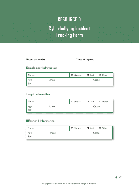 Cyberbullying Incident Tracking Form