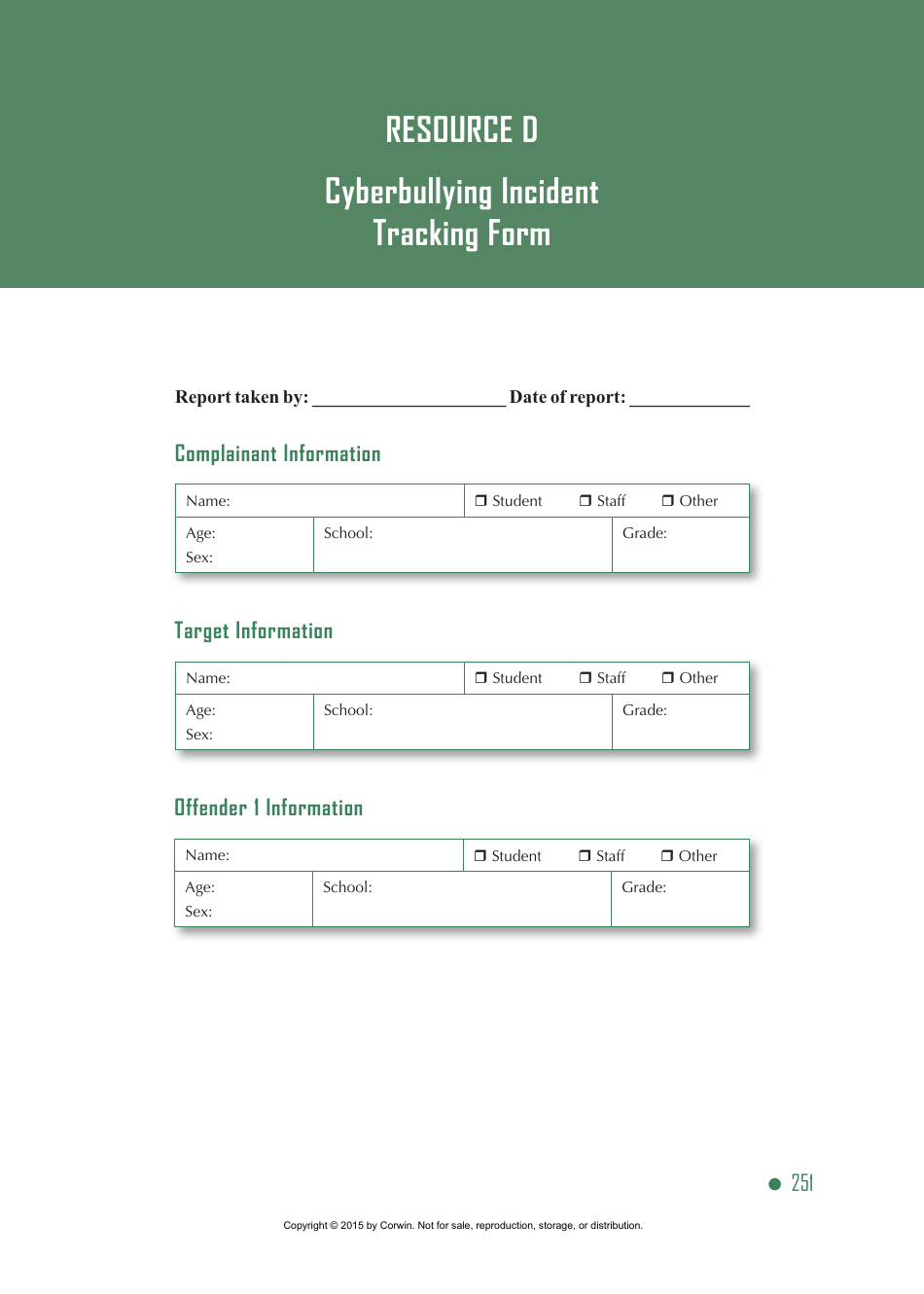 Cyberbullying Incident Tracking Form, Page 1