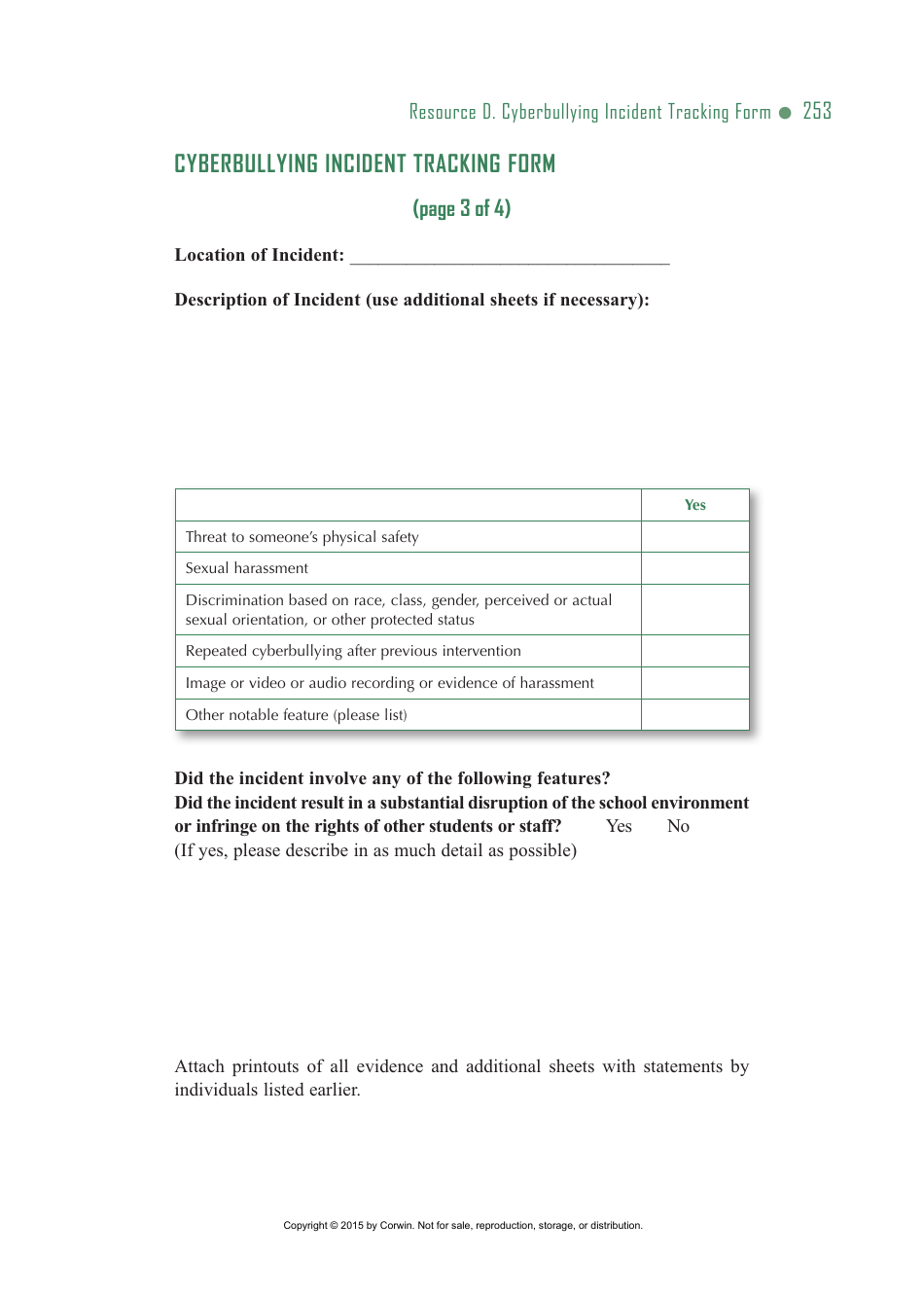 Cyberbullying Incident Tracking Form, Page 3