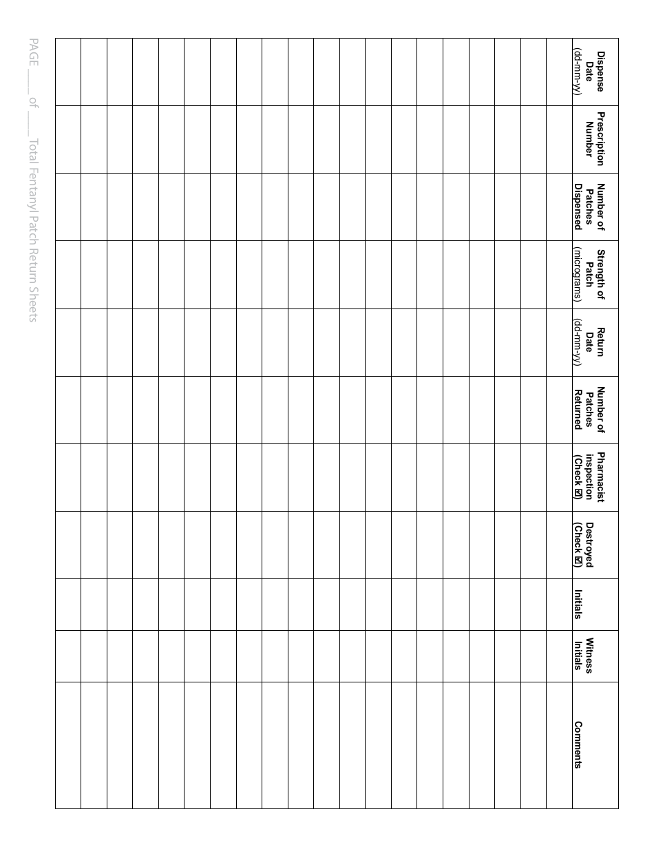 Fentanyl Patch Return Tracking Sheet for Pharmacies Download Printable ...