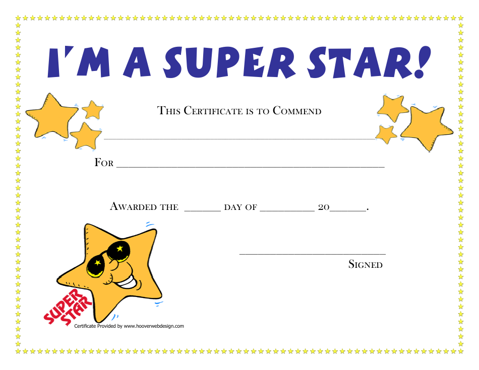 I'm a Super Star Award Certificate Template Download Printable PDF