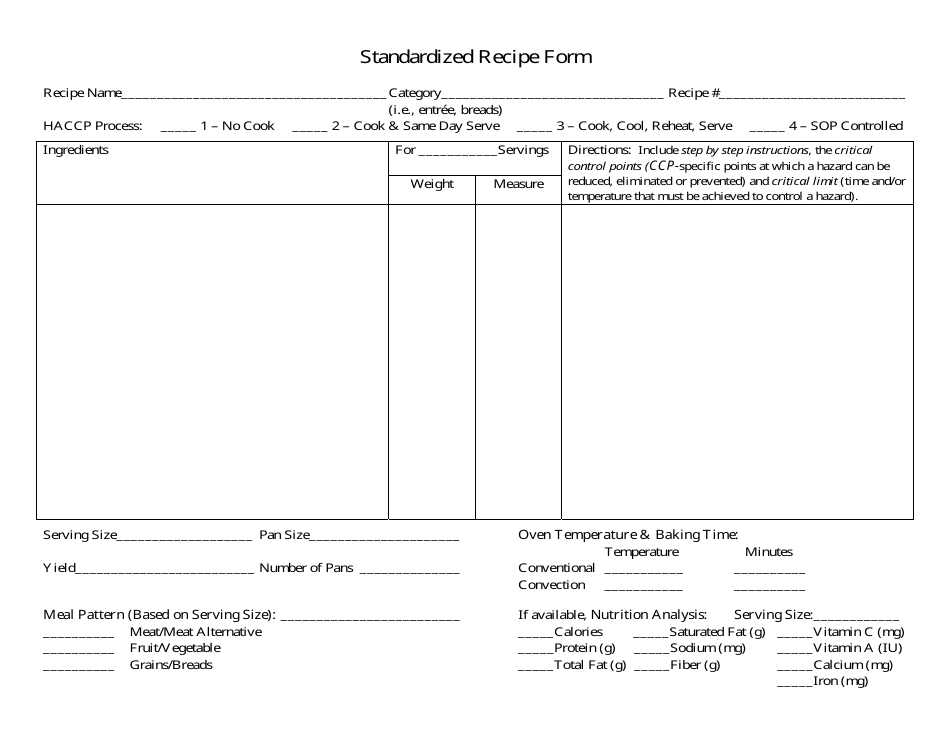 Standardized Haccp Recipe Form, Page 1