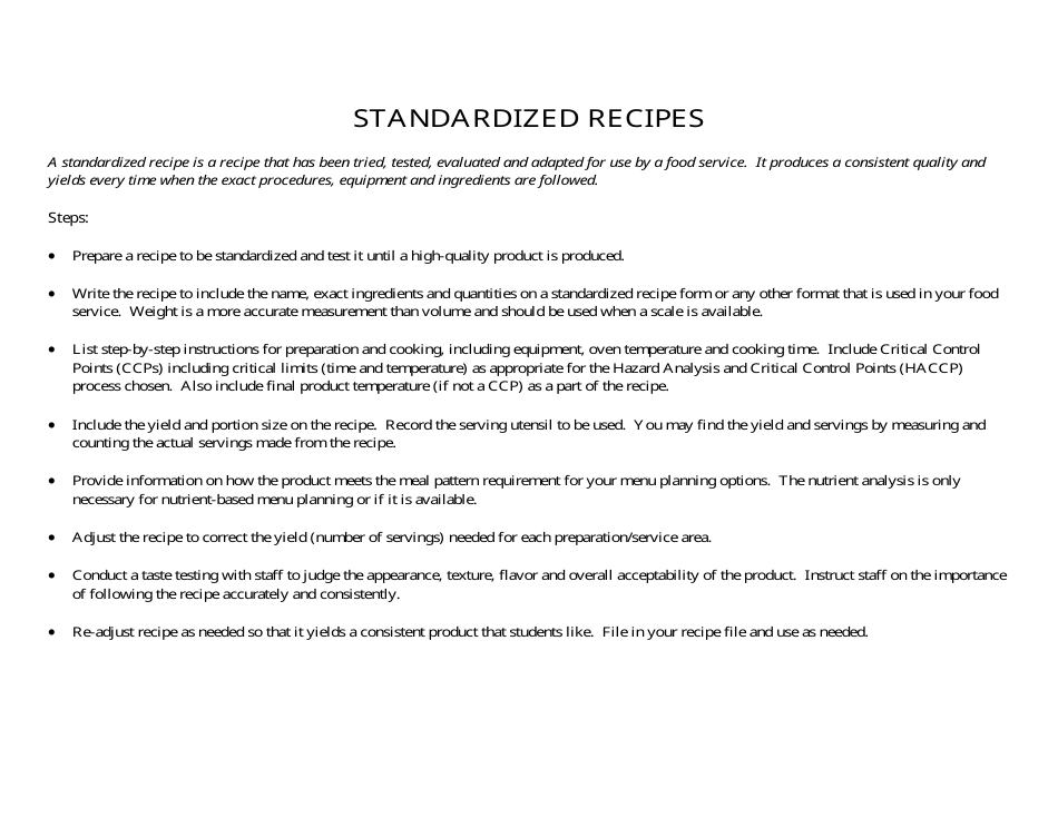 Standardized Haccp Recipe Form Fill Out, Sign Online and Download PDF